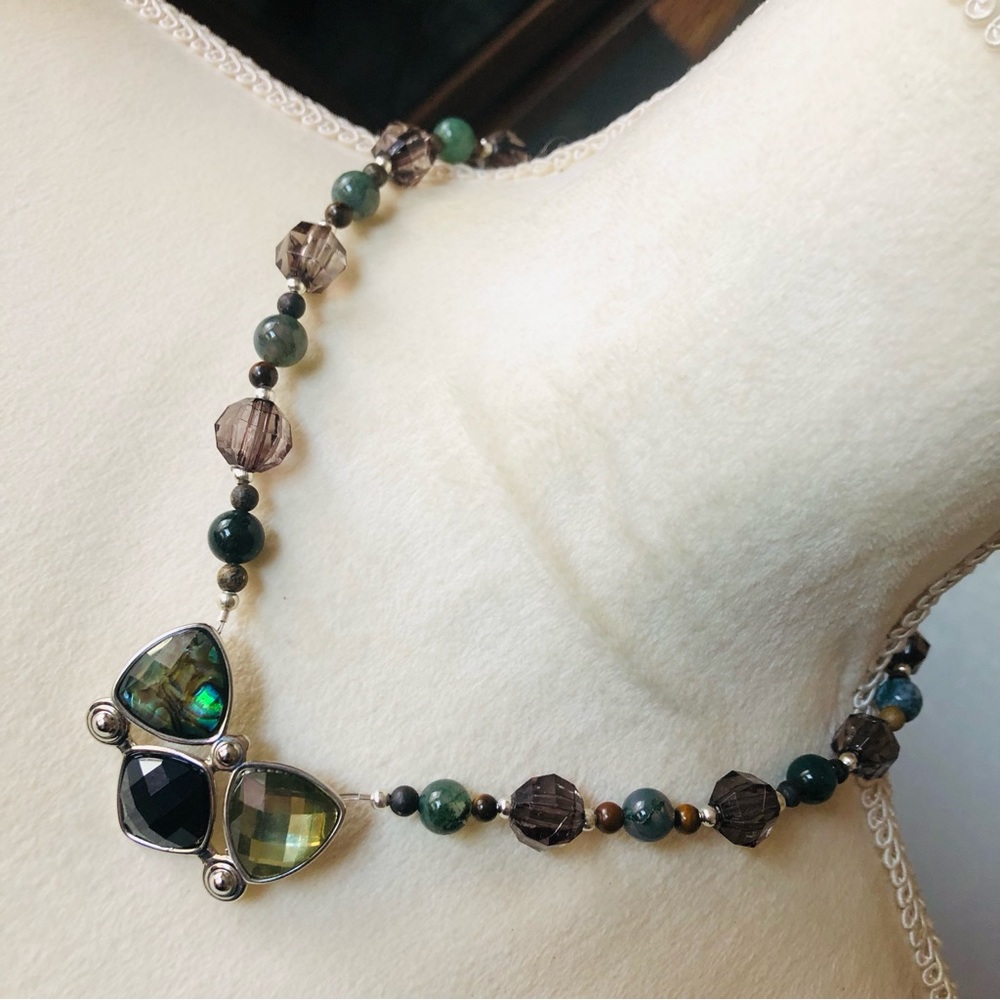Handcrafted faceted pendant genuine agate and jasper stone necklace